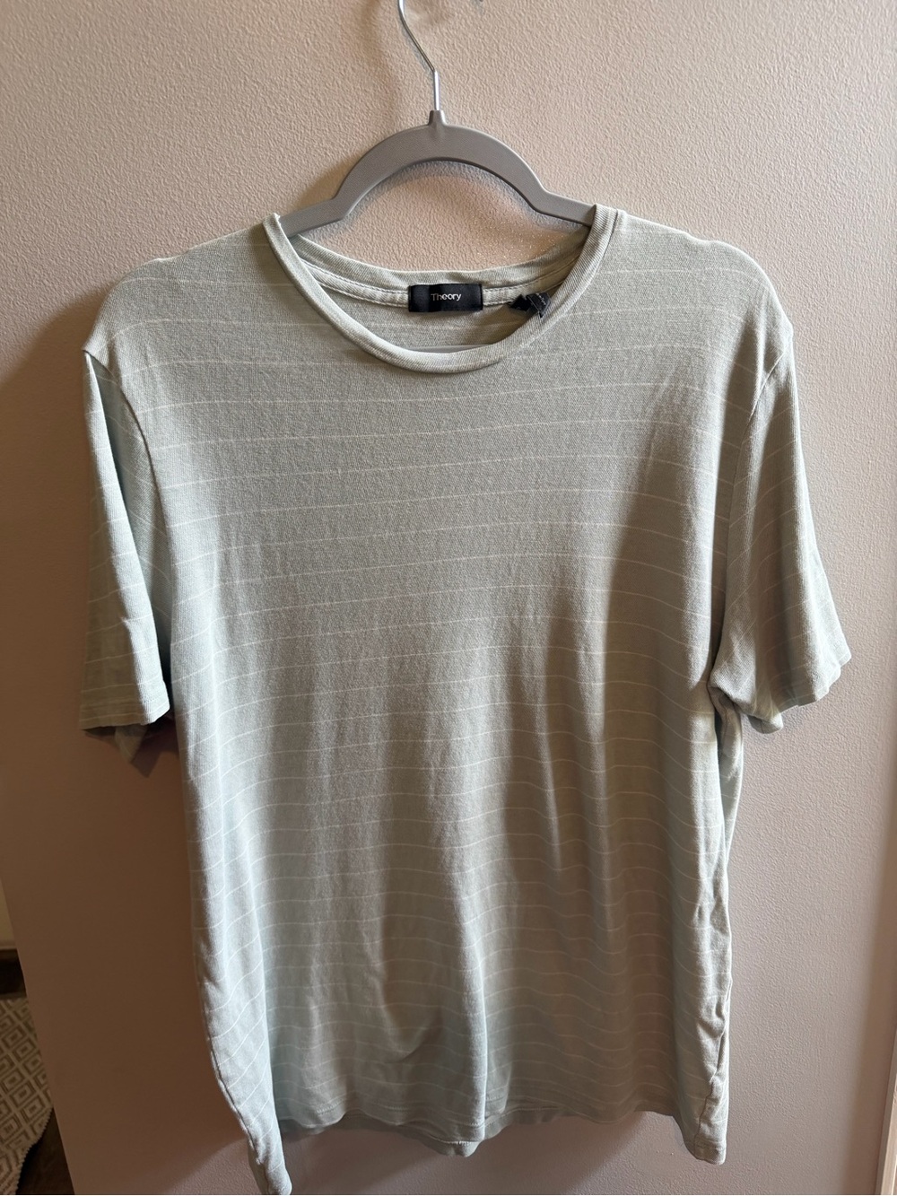 Theory Men’s Sage Green Striped Short Sleeve Tee